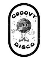 grunge imprimer avec dessin animé disco Balle personnage. sensationnel main tiré femelle vieux dessin animé personnage et slogan sensationnel disco dans Cadre avec rayures. hippie noir et blanc composition, impression étiquette vecteur