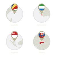 les Seychelles, sierra Léon, Singapour, la slovaquie carte et drapeau dans cercle. vecteur