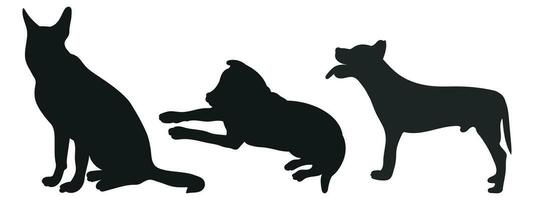 esquisser image de noir silhouette chiens, contour de animaux domestiques. aller, debout, séance, couché, mensonge, en cours d'exécution, sauter, entraînement, marche, garde, poser, jouer, montrant vecteur