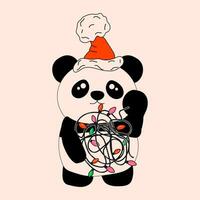 Panda avec décoration Noël. illustration de le kawaii. vecteur. vecteur