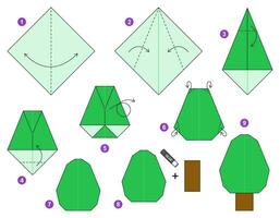 arbre origami schème Didacticiel en mouvement modèle. origami pour enfants. étape par étape Comment à faire une mignonne origami chêne arbre. vecteur illustration.