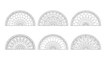 verre église les fenêtres. catholique noir et blanc demi-cercles. vecteur