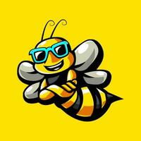 cool abeille mascotte logo vecteur