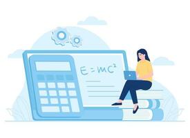 femme en train d'étudier mathématiques via le l'Internet concept plat illustration vecteur