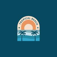 tropical plage logo conception avec deux paume des arbres vecteur modèle