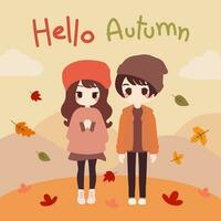 l'automne, plein de l'automne feuilles, les amoureux sont rencontre. vecteur