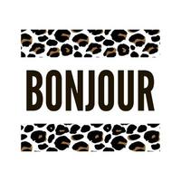 texte de slogan bonjour bonjour décoratif avec fond de peau de léopard vecteur