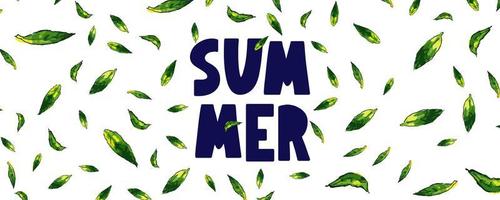 bannière de vente d'été avec vecteur de lettre de feuilles