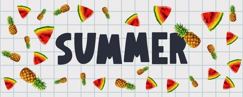 bannière de vente d'été avec vecteur de lettre de pastèque de fruits