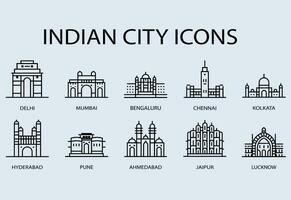 une beau, simple, et uniforme ligne icône de le meilleur villes dans Inde. vecteur