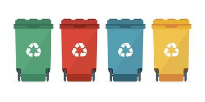 différent coloré recycler déchets bacs vecteur illustration, déchets les types ségrégation recyclage.