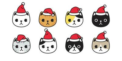 chat vecteur Noël Père Noël claus chapeau chaton calicot tête icône logo symbole dessin animé personnage illustration conception