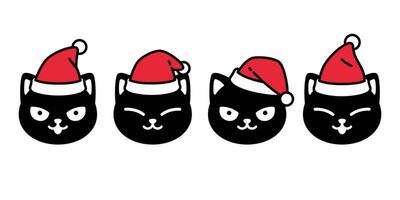 chat vecteur Noël icône Père Noël claus chaton tête noir logo dessin animé personnage griffonnage illustration conception