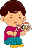 mignonne garçon des gamins en mangeant vecteur illustration