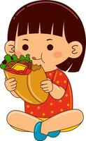 mignonne fille des gamins en mangeant nourriture vecteur illustration