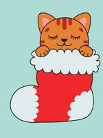 une gingembre chat dort dans une Noël stockage. Noël cadeau. Noël illustration. vecteur