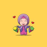 heureuse fille musulmane après le shopping. style cartoon plat vecteur