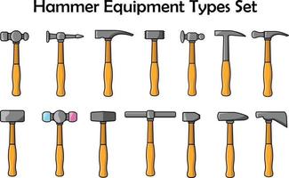 types d'équipement de marteau mis en illustration d'icône de vecteur de dessin animé