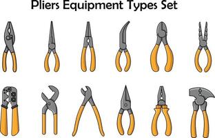 types d'équipement de pince mis en illustration d'icône de vecteur de dessin animé