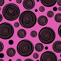 sans couture modèle texture cercles. noir points cercles spirales sur magenta Contexte. vecteur illustration.