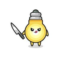 Adorable mascotte d'ampoule en tant que psychopathe tenant un couteau vecteur