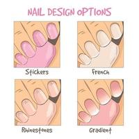 options de conception d'ongles. manucure française, décoration vecteur