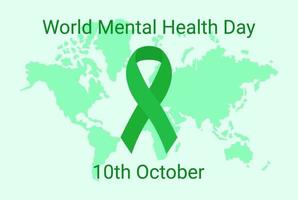 journée mondiale de la santé mentale. ruban vert de symbole de sensibilisation. 10 octobre vecteur