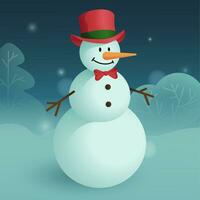 bonhomme de neige avec rouge chapeau et nœud papillon. pour salutation cartes, vente décorer et Noël événements. vecteur illustration.