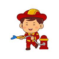 mignonne sapeur pompier garçon dessin animé personnage vecteur illustration