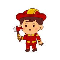 mignonne sapeur pompier garçon dessin animé personnage vecteur illustration