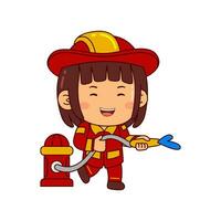 mignonne sapeur pompier fille dessin animé personnage vecteur illustration