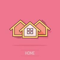 icône de maison de dessin animé dans le style comique. pictogramme d'illustration de la maison. concept d'entreprise d'éclaboussure de maison. vecteur