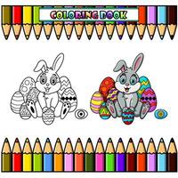 dessin animé mignonne peu lapin avec Pâques Oeuf pour coloration livre vecteur