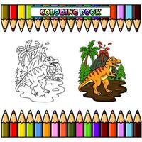 dessin animé tyrannosaure dans le jungle pour coloration livre vecteur