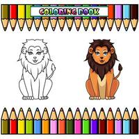 Lion dessin animé séance pour coloration livre vecteur