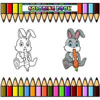 dessin animé lapin avec une carotte dans le sien bouche pour coloration livre vecteur