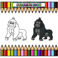 dessin animé marrant gorille pour coloration livre vecteur