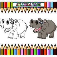 dessin animé hippopotame avec ouvert bouche pour coloration livre vecteur