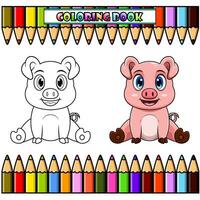 mignonne porc dessin animé séance pour coloration vecteur