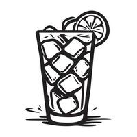 main tiré illustration de la glace thé cool boisson servi sur le verre vecteur