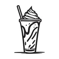 main tiré illustration de crémeux Milk-shake servi sur le verre avec la glace crème vecteur