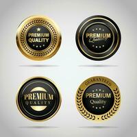 luxe d'or badges et Étiquettes. rétro ancien cercle badge conception vecteur