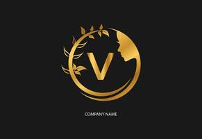 beauté logo initiale lettre v avec d'or style Couleur et feuille. Naturel beauté logo modèle vecteur