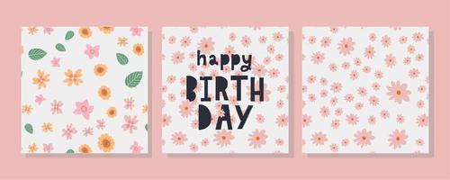 joyeux anniversaire texte fleurs lettre vacances bannière carte célébration vecteur