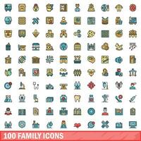 100 famille Icônes ensemble, Couleur ligne style vecteur