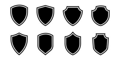 bouclier icône dans glyphe. noir bouclier badge. bouclier emblème ensemble. Sécurité badge dans glyphe. sécurité emblème icône ensemble vecteur