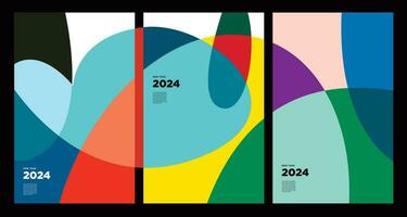 Nouveau année 2024 coloré abstrait géométrique et fluide pour affiche et bannière salutation carte vecteur