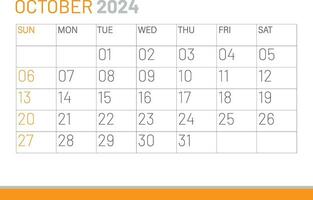 calendrier octobre 2024, entreprise conception modèle vecteur. bureau calendrier 2024 vecteur