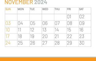 calendrier novembre 2024, entreprise conception modèle vecteur. bureau calendrier 2024 vecteur