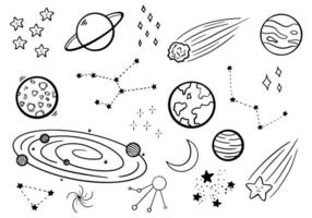 espace vecteur griffonnage ensemble de des illustrations avec planètes et étoiles, météore, constellation, galaxie